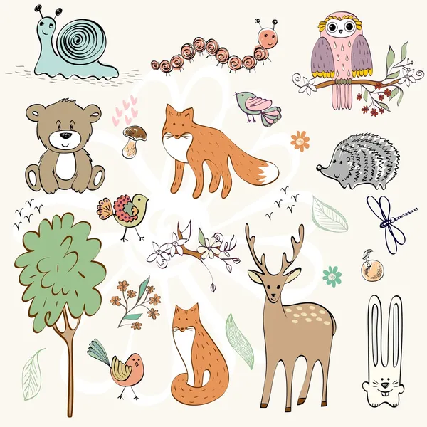 Cartoon set of cute wild animals in the forest — Stock Vector ...