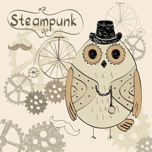 Steampunk owl - Stok Vektor