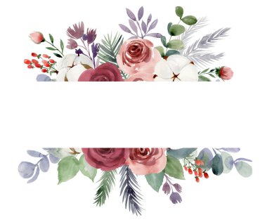 Çiçekli suluboya Noel çerçevesi.