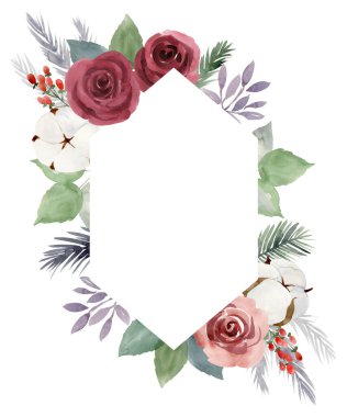 Çiçekli suluboya Noel çerçevesi.