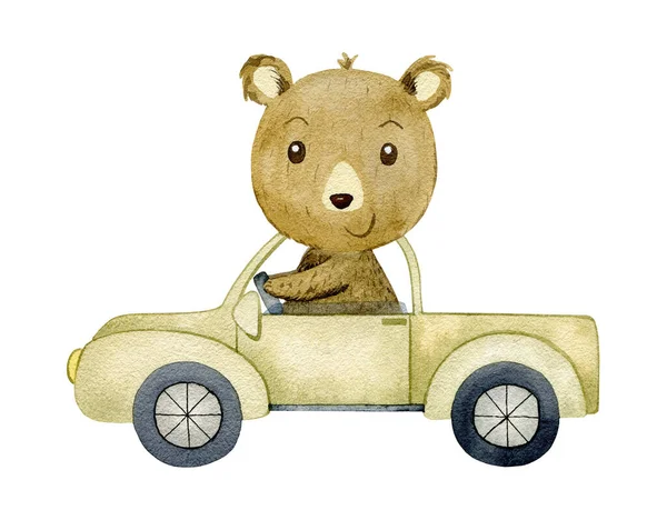 Urso aquarela no carro. — Fotografia de Stock