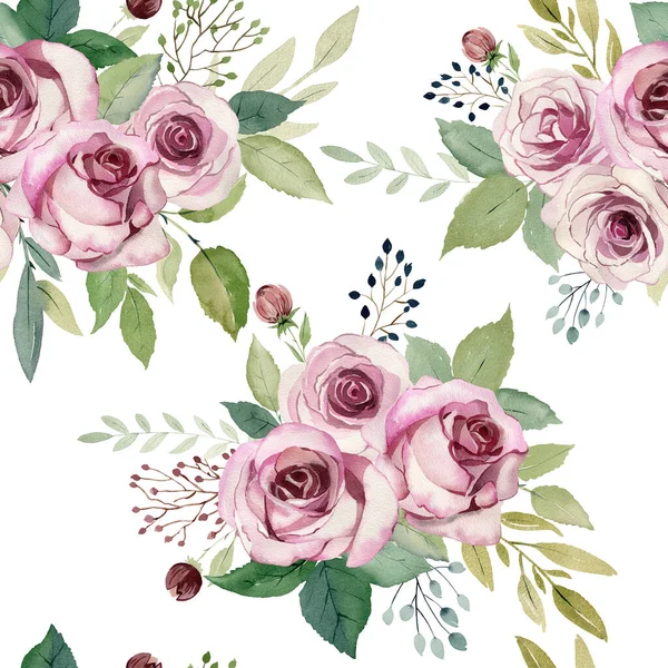 Akvarel vzorek růží — Stock fotografie