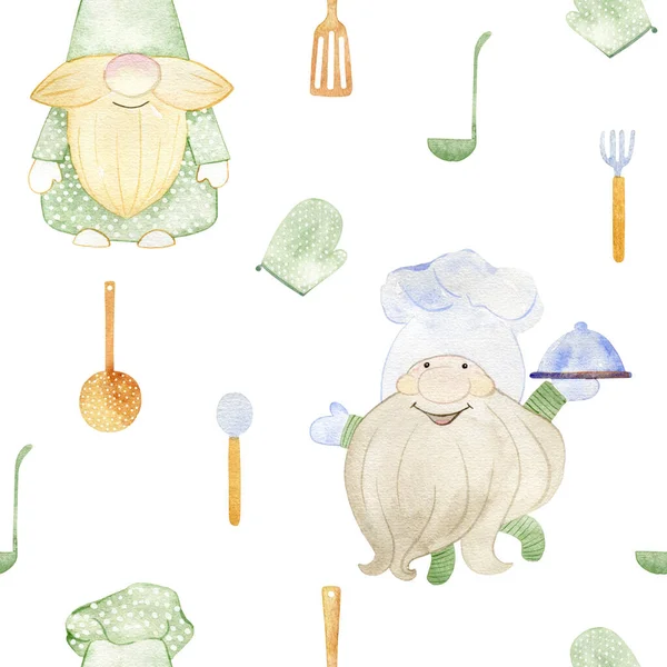 Watercolor chef gnomes — Stock Photo, Image