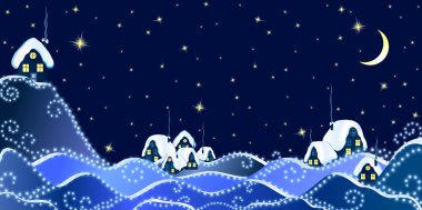 Christmas Landscape of winter night in village clipart