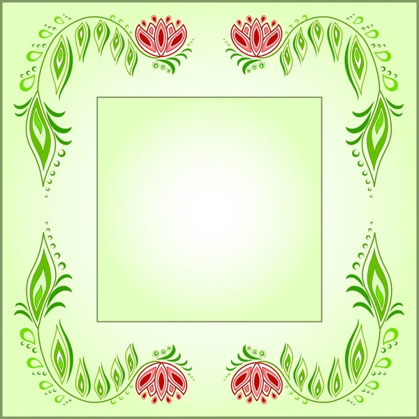 Marco cuadrado de motivo floral sobre fondo verde — Vector de stock