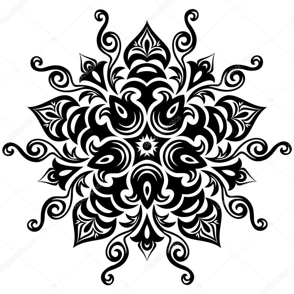 Kaleidoscopic floral pattern. Mandala in black and white