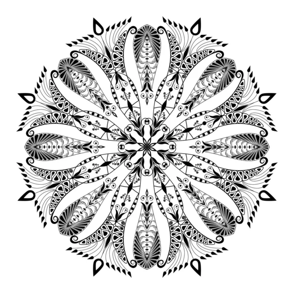 Kaleidoscopic floral pattern. Mandala in black and white — Stock Vector