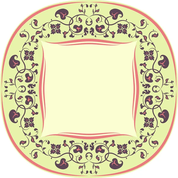 Marco de patrón floral. Ronda. Amarillo, marrón y coral — Archivo Imágenes Vectoriales