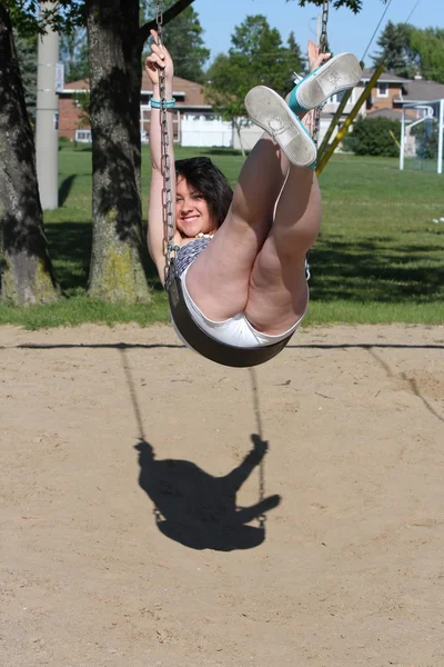 Brunette Beauty on Swing — Stock Photo, Image