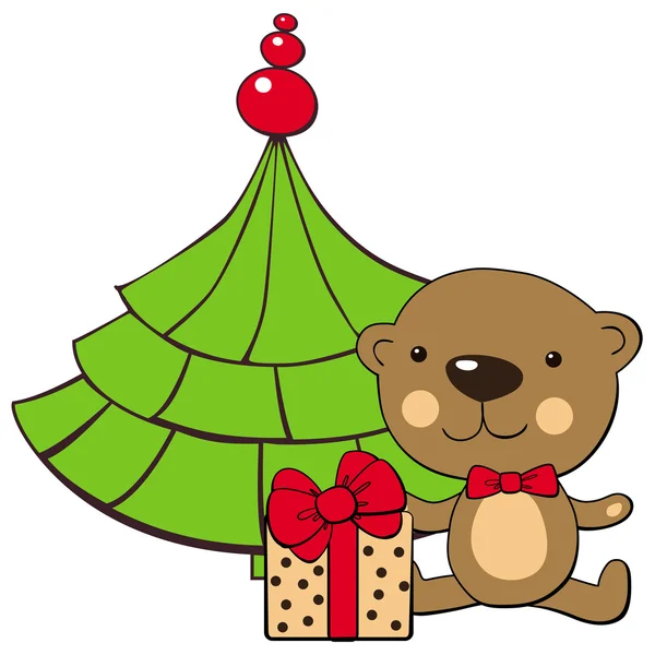 Oso de peluche y árbol de Navidad — Archivo Imágenes Vectoriales