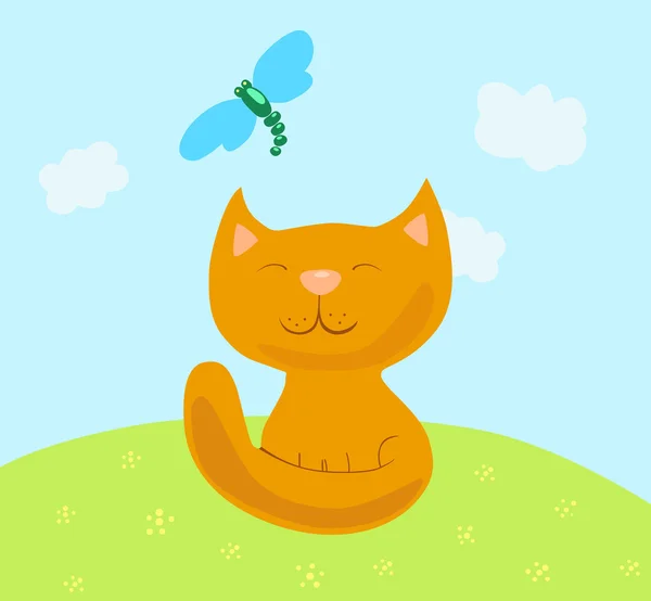 Γάτα και dragonfly — Διανυσματικό Αρχείο