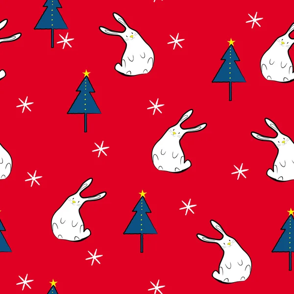 Lustige Hasen und Weihnachtsbäume — Stockvektor