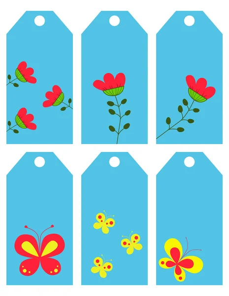 Las flores y las mariposas. Etiquetas — Vector de stock