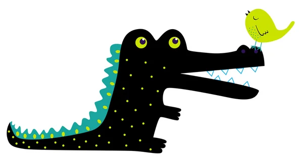 Crocodile and bird Vector Graphics