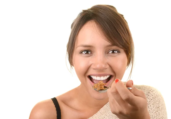 Mujer disfruta de su cereal — Foto de Stock