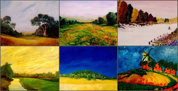 Seis pinturas de paisagem — Fotografia de Stock