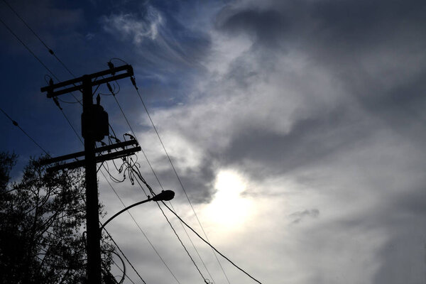 Very Powerful Image Dusk Beverly Hills Power Lines Royalty Free Stock Images