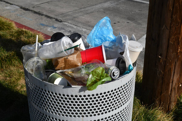 Typical Image Full Trash Can Urban City Streets Stock Photo