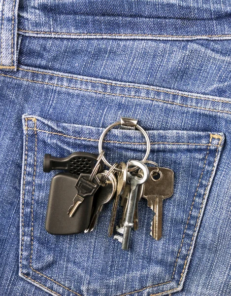 Keys in jeans pocket — Stock Photo, Image