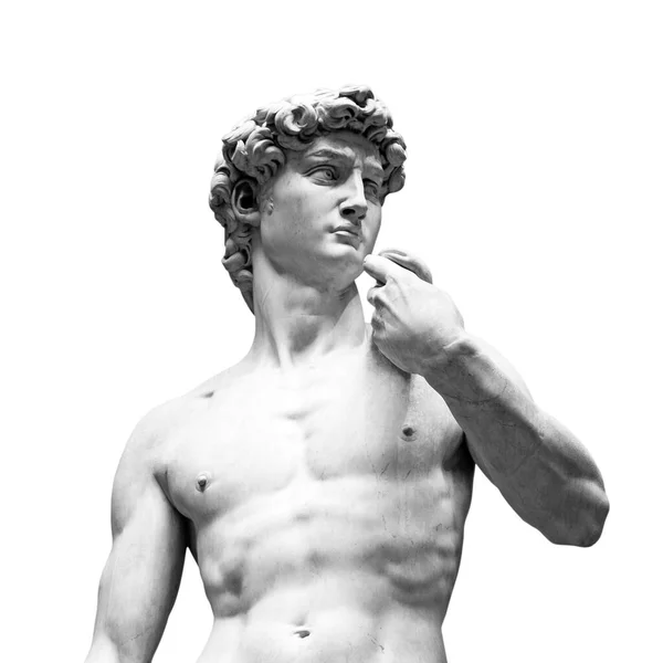 Replica David Statue Michelangelo Isolated White Background Closeup Front View — Stock Photo, Image