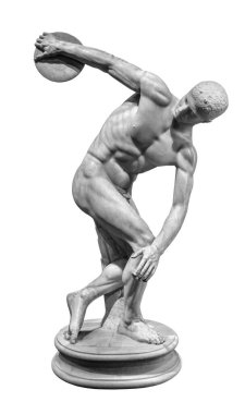 Antik Discobolus ya da Myron 'un Discus Thrower heykeli izole edildi. Klasik Yunan heykelinde disk atan genç bir erkek sporcu resmediliyor