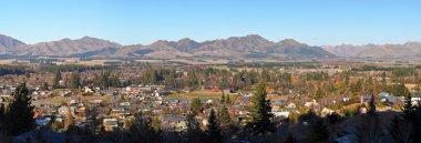 Hanmer yaylar şehir ve dağ panorama, canterbury yeni zealan