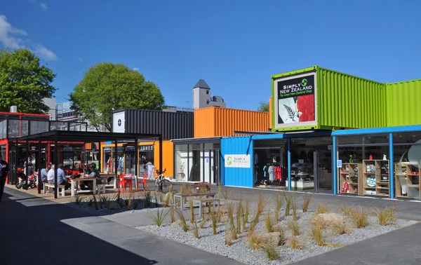 Container winkelgebied geopend in christchurch, Nieuw-Zeeland. — Stockfoto