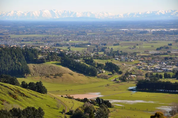 Canterbury Plains stretching from Port Hills to the Southern Alp — Stock Photo, Image