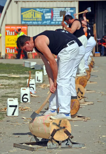 Competitor in the Underhand Wood Chopping at the 2012 Canterbur — Stock Photo, Image