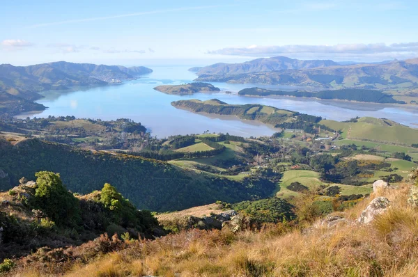 Lyttleton přístavní panorama, christchurch, Nový Zéland. — Stock fotografie