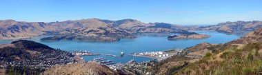 lyttleton bağlantı noktası & Liman Panoraması, christchurch, Yeni Zelanda.