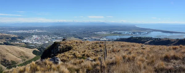 Christchurch město letecké panorama z vrcholu kopce portů — Stock fotografie