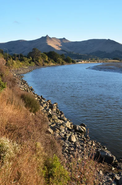 Heathcote rivier bij zonsondergang, christchurch, Nieuw-Zeeland — Stockfoto