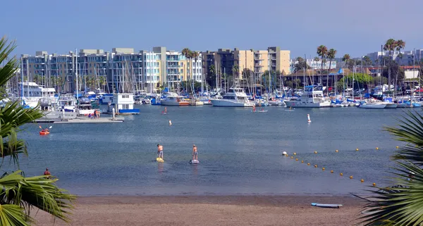 Paddle Boarders på Marina Del Rey, Los Angeles, USA . - Stock-foto