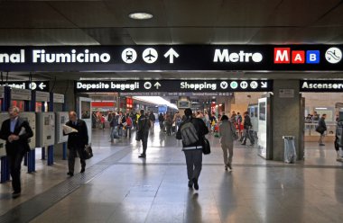 Termini Train Station with Signs for Fiumicino Airport, Rome Ita clipart