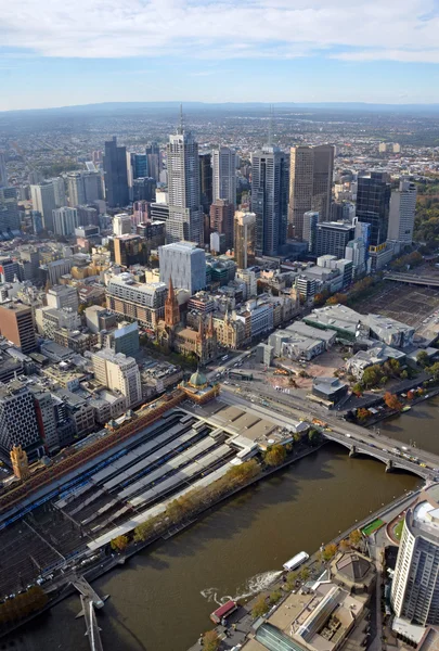 Vista aérea da cidade de Melbourne, incluindo o rio Yarra — Fotografia de Stock