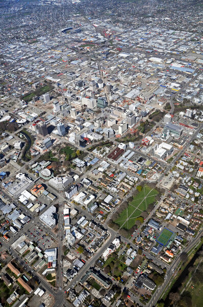 Christchurch, New Zealand - September 21, 2011: Aerial city and north-eastern suburbs view of building demolitions following recent earthquakes on September 21, 2011 in Christchurch.