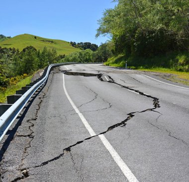 Earthquake - Highway cracks near Kaikoura, New Zealand. clipart