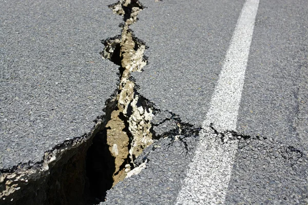 Earthquake Closeup Highway Cracks Kaikoura New Zealand — Stock Fotó