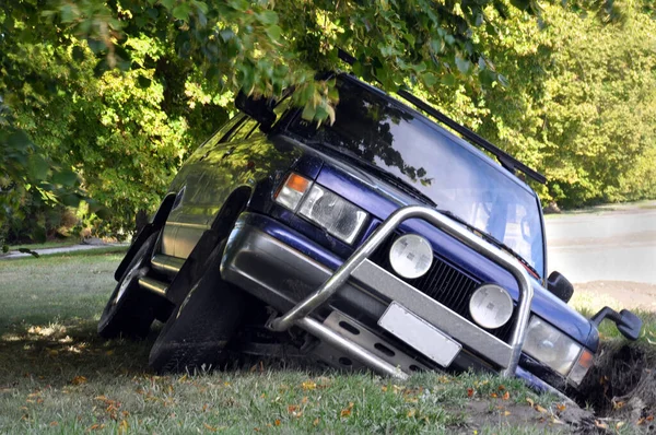 Terremoto Carro Cai Uma Fenda Durante Terremoto Devastador Christchurch Nova — Fotografia de Stock