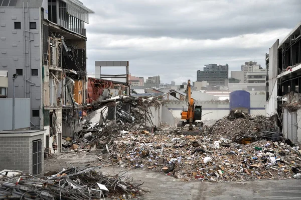 Earthquake Destroyed Retail Shops City Being Demolished Christchurch New Zealand — Stockfoto