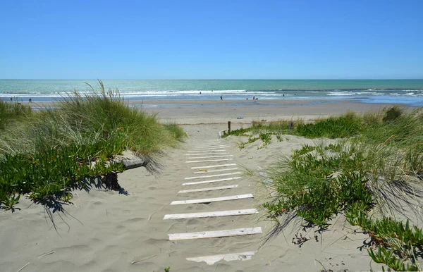 Wooden Steps Sand Hills Leading Brighton Beach Christchurch New Zealand — Stock Photo, Image
