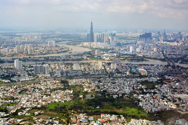 Coming Land Chi Minh City Aiport Vietnam Saigon River Foreground — Foto de Stock