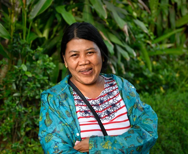 Bali Indonesia September 2022 Happy Woman Selling Cabbages Roadside Stall — Stock Photo, Image