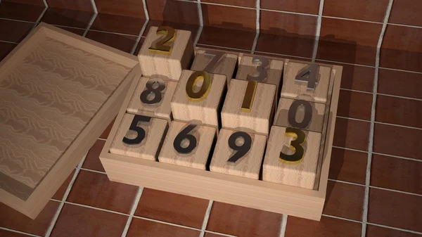 3d 2013 on wooden cubes — Stock Photo, Image