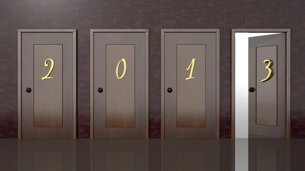 3d doors with new year 2013 numbers — Stock Photo, Image