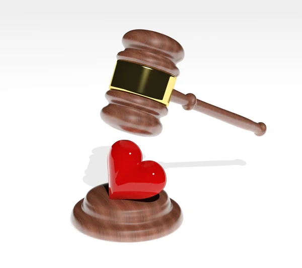 Gavel che scende su un design del cuore 3d — Foto Stock