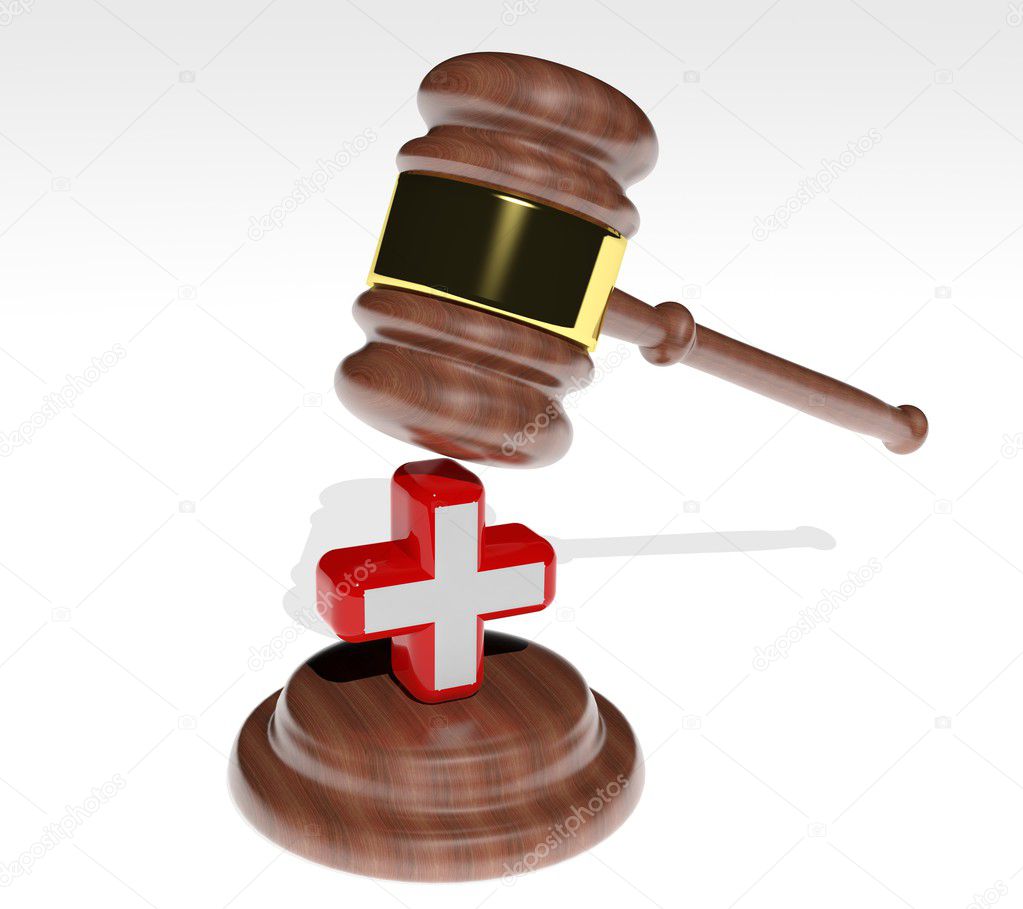 3d Judge's gavel with health cross