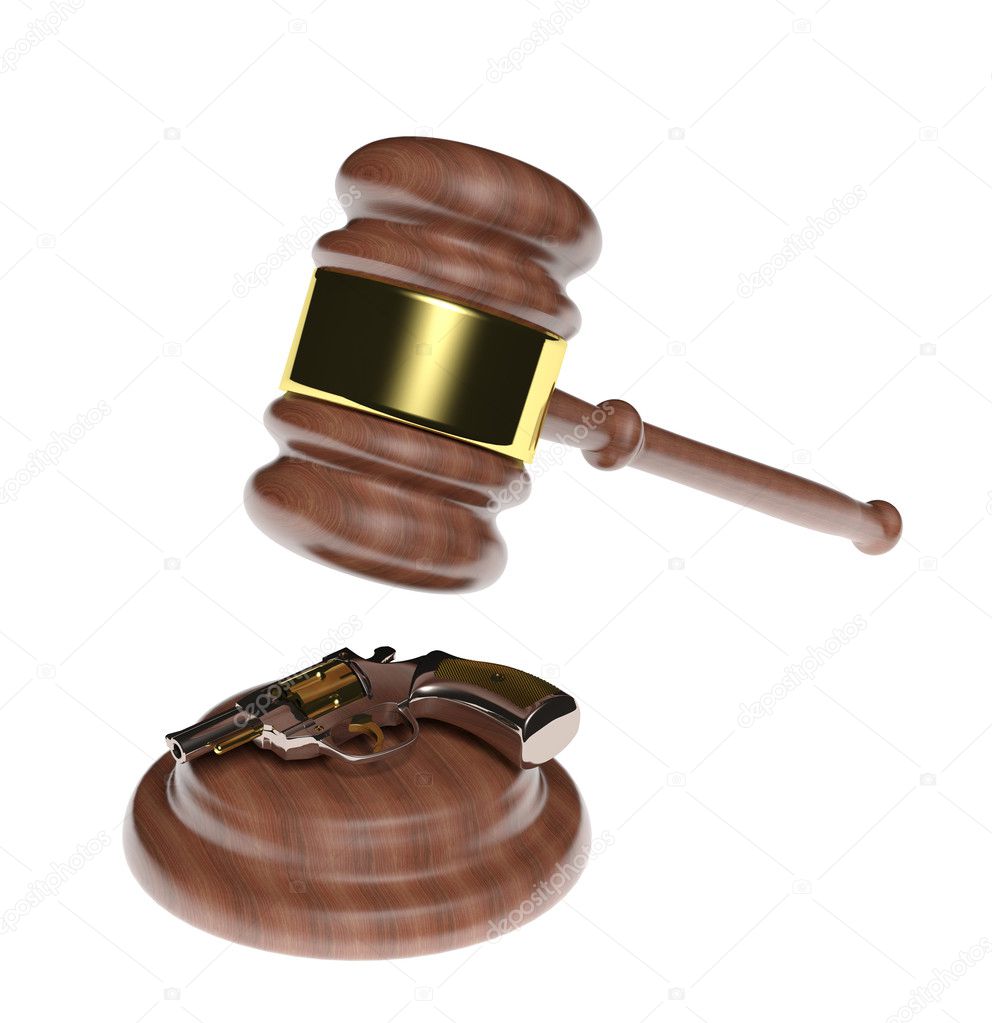 Law and crime. Judge gavel and gun