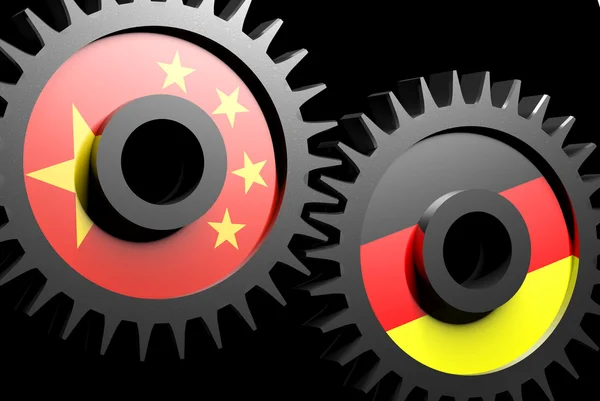 Two gears with the flags of china and Germany — Stock Photo, Image